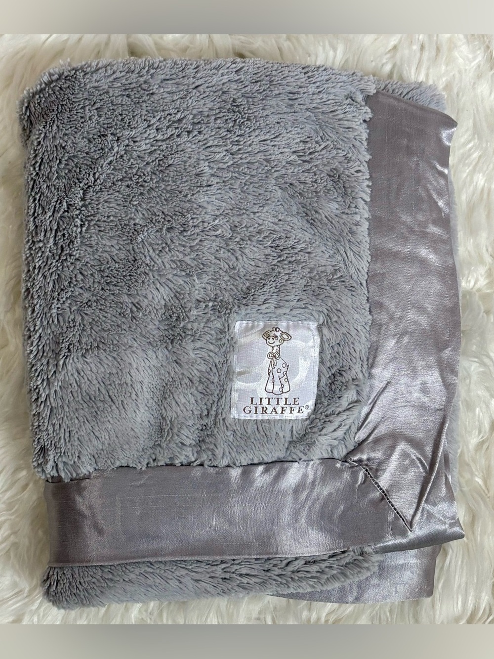 Little Giraffe Luxe Faux Fur Baby Security Blanket Satin Trim Made In USA Lovey